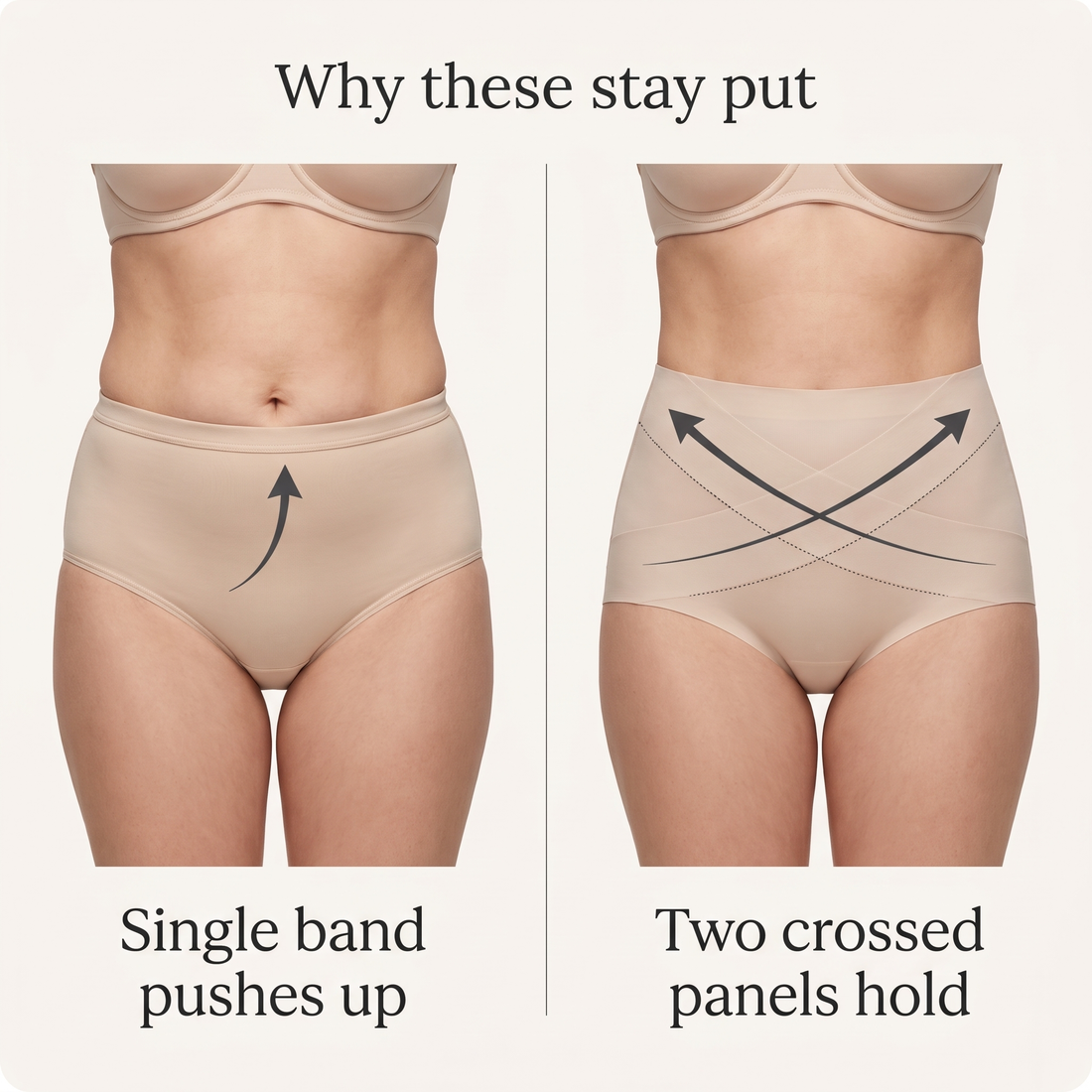One band pushes. Two crossed panels hold.